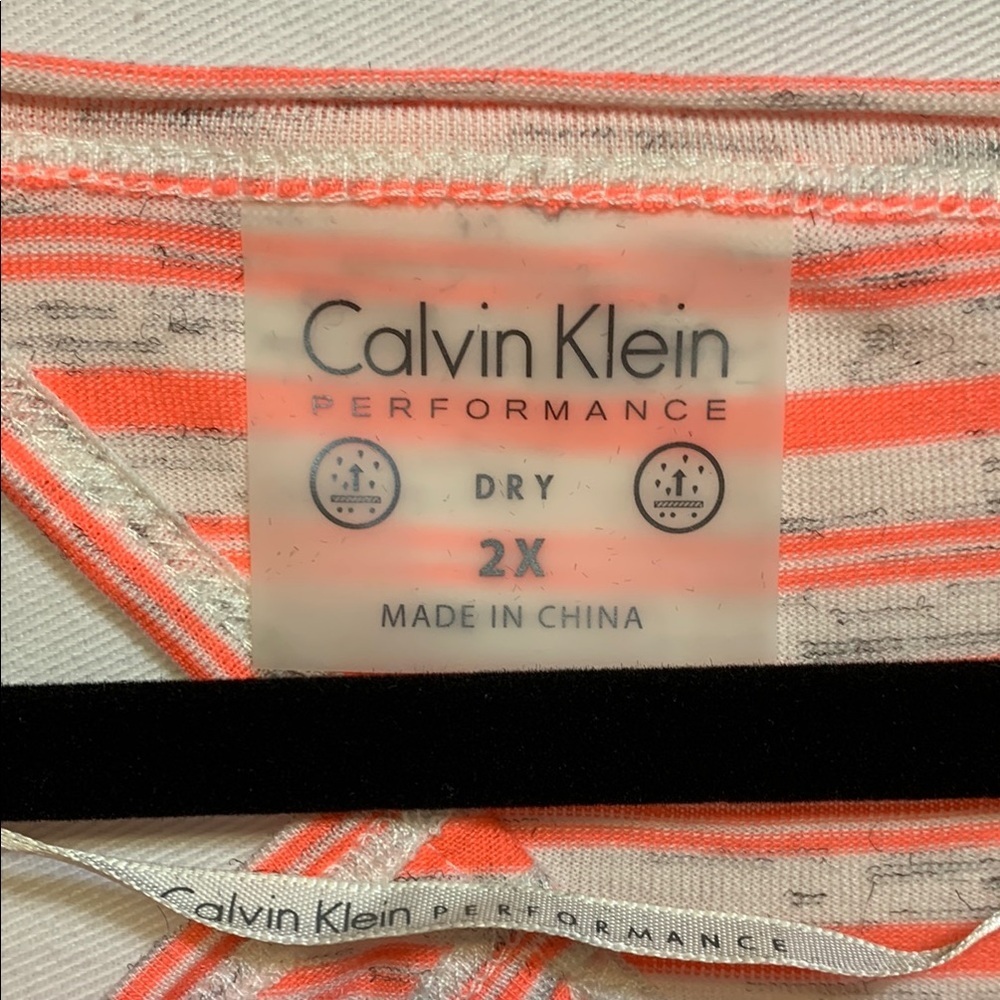 Calvin Klein Performance Pink Striped Cut Out T-Shirt - Picture 2 of 4
